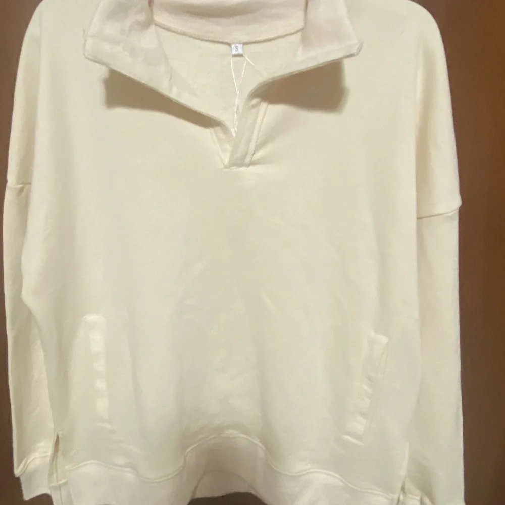 ANRABESS Women Oversized Long Sleeve side pockets Cream sweatshirt Pullover NEW - Picture 3 of 6
